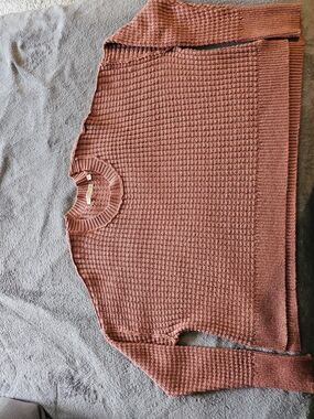Women's Crewneck Waffle Knit Sweater - Rust